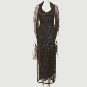 NAEEM KHAN - Halterneck Midi Dress - Chocolate Sequin Brown